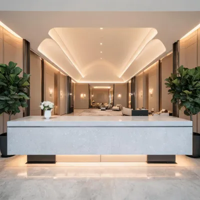 Hotel lobby quartz reception desk