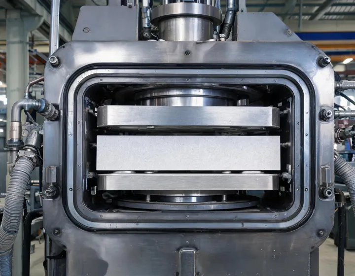 Vacuum vibrocompression press forming quartz slab