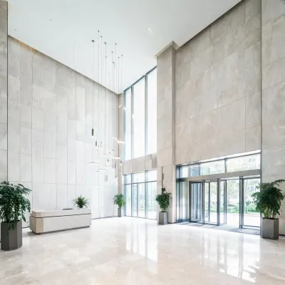 Commercial tower lobby stone cladding