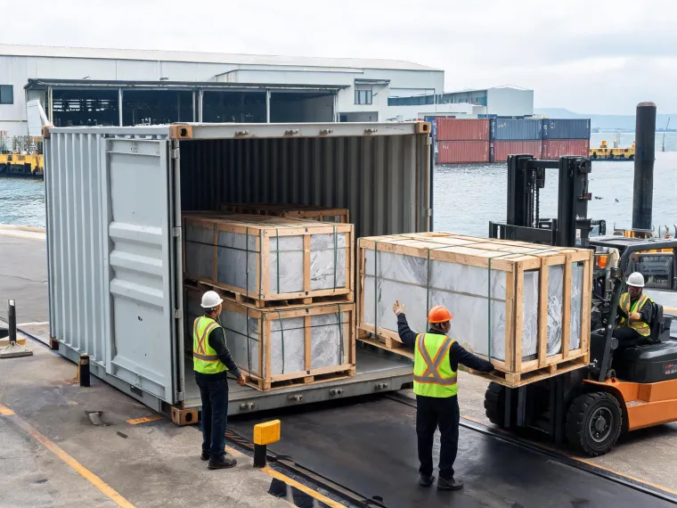 Quartz plant exporting slabs in containers